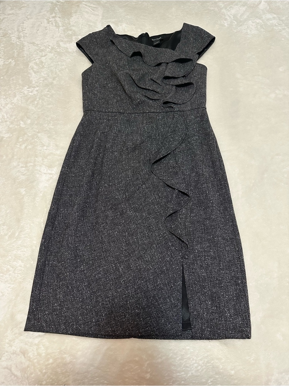 White House Black Market Ruffle Sheath Dress - grey size 6 - Picture 2 of 6